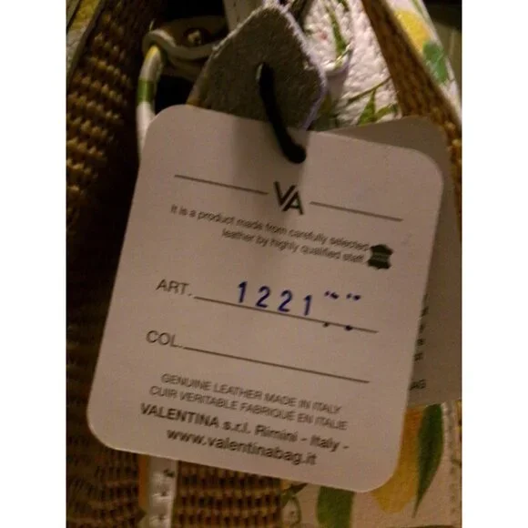 NEW Valentina Italia Lemon Print & Woven Panel Bucket Bag With Drawstring Closur - Picture 10 of 16
